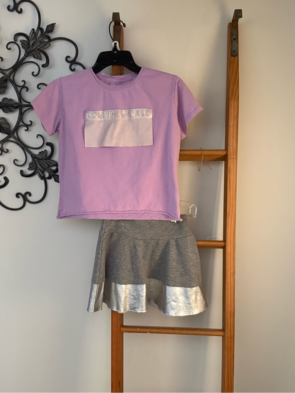 kidpik Lavender Graphic Tee & skirt set with Metallic Accent